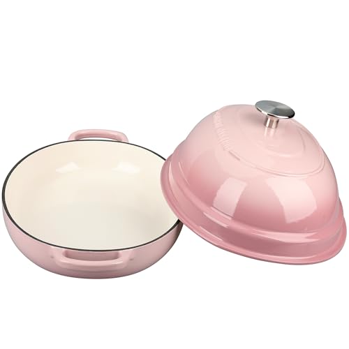 Enameled Oval Cast Iron Dutch Oven Pot with Lid (Pink)