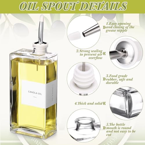 6 Sets Olive Oil Dispenser Bottles for Kitchen with Nozzles Funnel Labels Cooking Oil Dispenser 500ml Set for Kitchen Vinegar Coffee Syrup (Silver)