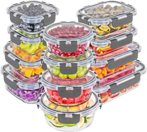 Premium Borosilicate Glass Food Storage Containers with lids Set (Gray)