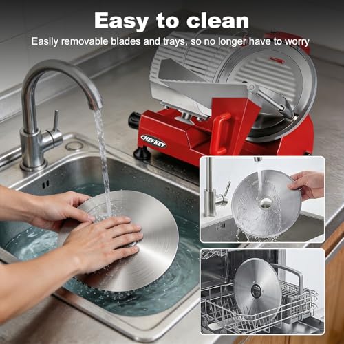 Electric Meat Slicer 10 inch 240W Commercial Deli Food Slicer (Red-10IN-240W)