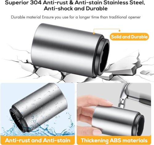 Pop-the-Top Beer Bottle Opener, No Damage to Cap, Magnetic Automatic Stainless Steel Push Down Opener, Beer Soda Cap Opener Beer Accessories