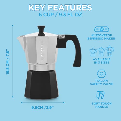 Milano Stovetop Espresso Maker Moka Pot 6 espresso Cup Tuxedo Black (6 espresso cups / Tuxedo, Black)