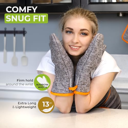 Premium Heat Resistant Oven Mitts (Gray, Orange)