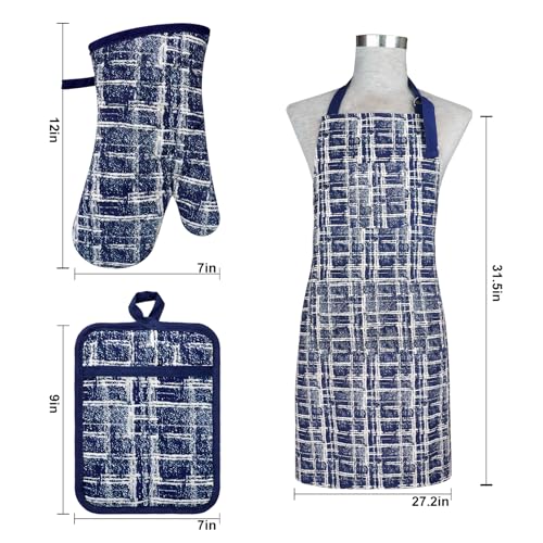 Oven Mitts and Pot Holders with Chef Apron (Navy)