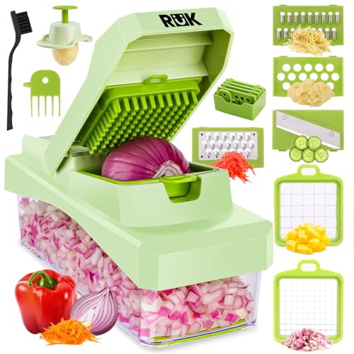 10-in-1 Vegetable Chopper – 6 Blade Veggie Chopper with Container, Food Dicer, Onion Cutter, Cheese Grater, Mandoline Slicer, Kitchen Gadgets & Home Essentials (Green) (Green)