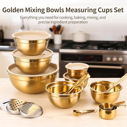 20 PCS Gold Mixing Bowls with Lids Set