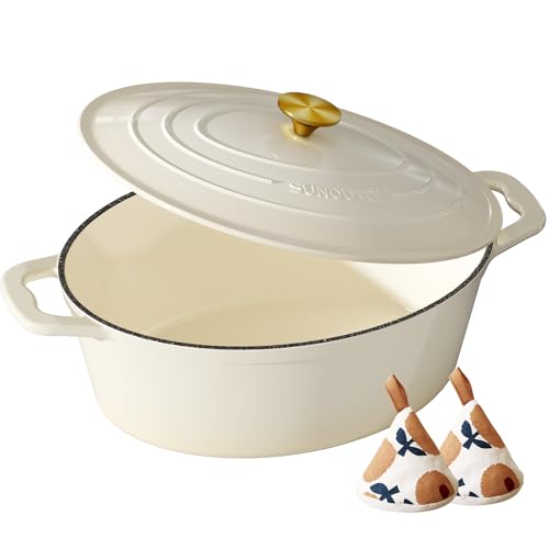Enameled Cast Iron Dutch Oven (Cooking Pot / Cream white / 9.3QT)