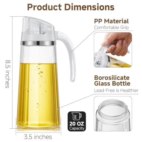 20oz Glass Oil Dispenser Bottle with Auto Flip Cap (White)