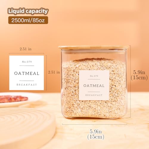 2 Pack Square Glass Flour and Sugar Containers with 132 Kitchen Pantry Labels