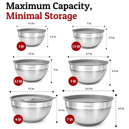 6Pc Stainless Steel Mixing Bowls with Lids Set (Gray)