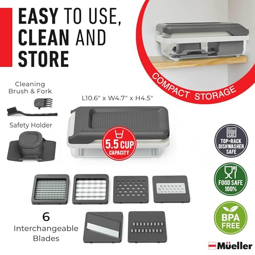 Mueller Vegetable Chopper Mandoline Slicer (White Sand/Grey / 6 blades)
