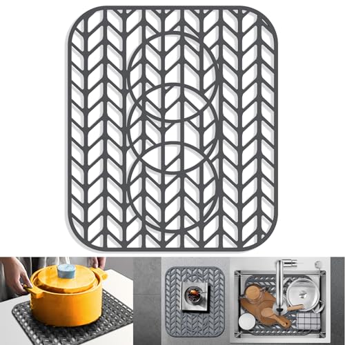 Sink Protectors for Kitchen Sink 13.58"x11.5"Silicone Kitchen Sink mat 2pcs (13.58"x11.6" / Gray)