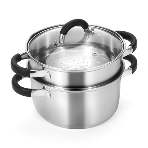 Stainless Steel Steamer for Cooking with Lid & Steamer Basket