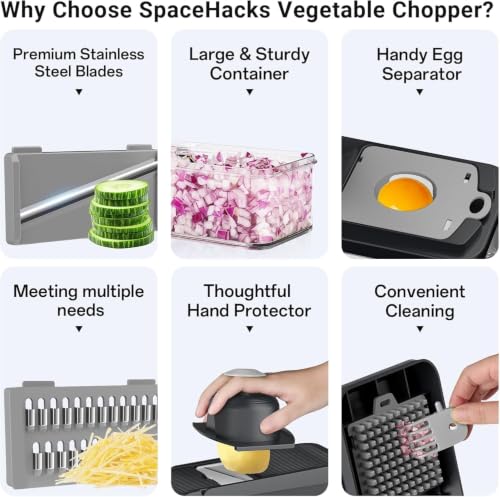15-in-1 Vegetable Chopper with 10 Blades, Food Veggie Cutter, Gray (Gray / 10 Blades)