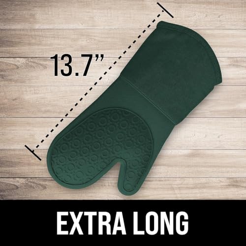 BPA Free Silicone Oven Mitts Ultra Heat Resistant up to 500°F (Green / 2-Piece 13.7" Oven Mitts)