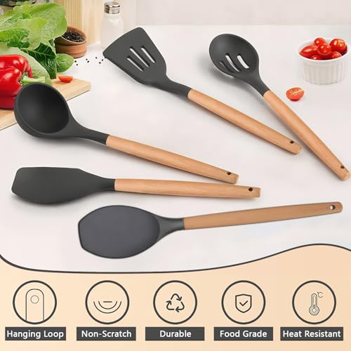 Silicone Cooking Utensils Set 5 (Standard 5-Piece Set / Gray)