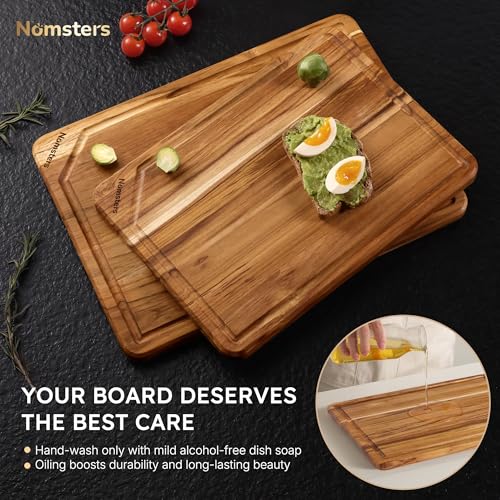 2 Pack Teak Cutting Boards for Kitchen Wood Wooden Cutting Board Non Slip (Set of 2)