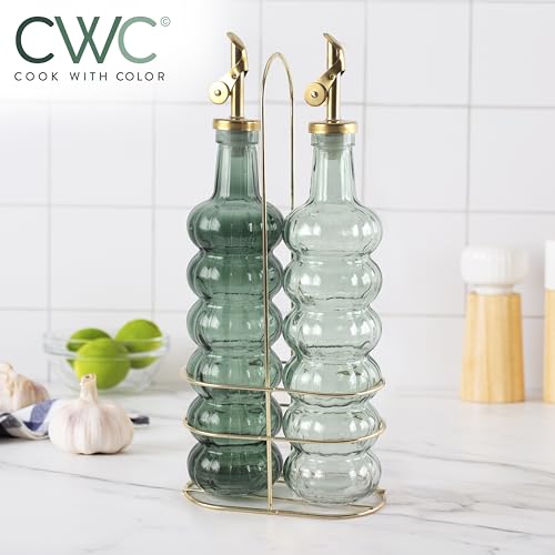 Glass Olive Oil Bottle Dispenser (Elegant Waves / Green)