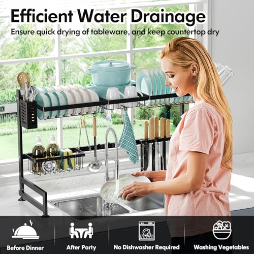2 Tier Extra Large Stainless Steel Over The Sink Dish Drying Rack (Black / Over Sink 2 Tier)