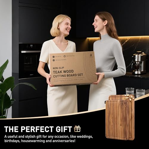 2 Pack Teak Cutting Boards for Kitchen Wood Wooden Cutting Board Non Slip (Cutting Board Set | 2 Pack)
