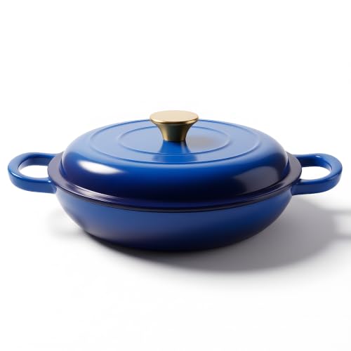 Dutch Oven Enameled Cast Iron with Lid (Blue / 3 QT（Shallow Pot）)