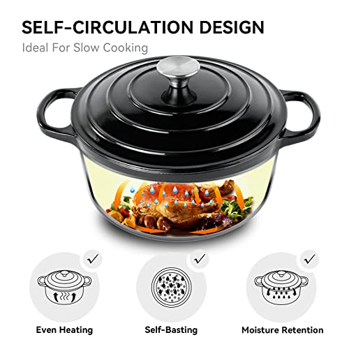 6 Quart Enameled Dutch Oven Pot with Lid (6 QT / Black)