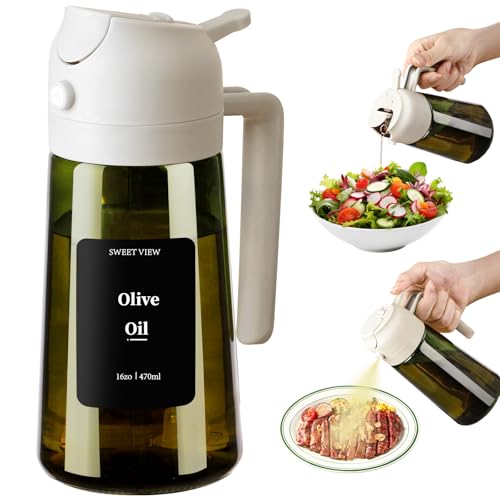 Olive Oil Dispenser and Oil Sprayer 16oz (White / 1 Pack)