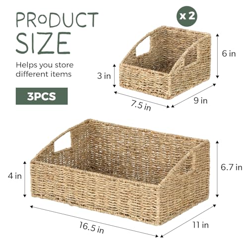 Set of 3 Handwoven Water Hyacinth Storage Baskets