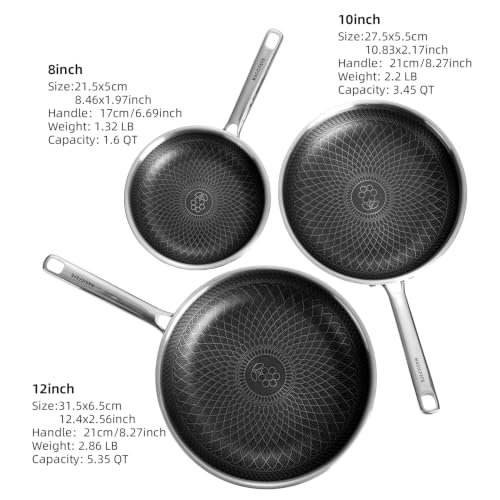 3 Piece Hybrid Honeycomb Nonstick Skillet Set (8/10/12inch without lid)