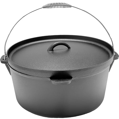 16QT Cast Iron Dutch Oven with Lip Lid & Bail Handle