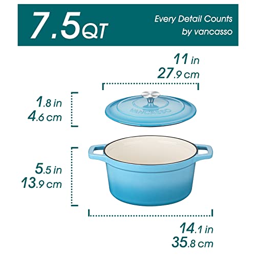7.5 Qt Round Enameled Cast Iron Dutch Oven with Lid (7.5 Qt-round / Blue)