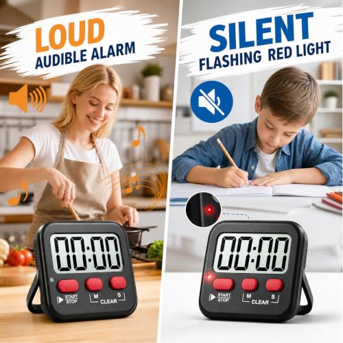 2 Pack Digital Timer for Kids Classroom Kitchen Timers for Cooking (1 * New Black)