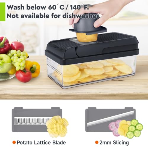 15-in-1 Vegetable Chopper, Food Veggie Chopper With Container (Gray / 10 blades)