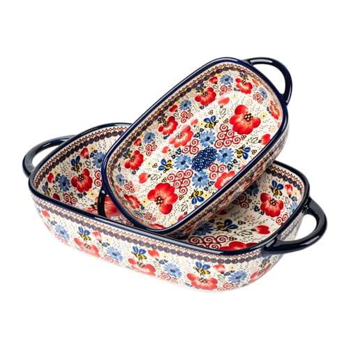 Baking Dish Ceramic Baking Pan Blue Casserole Dish Rectangular Baking Set 2pcs Bakeware Sets Single Serving Size Lasagna Pan Baking Dishes for oven
