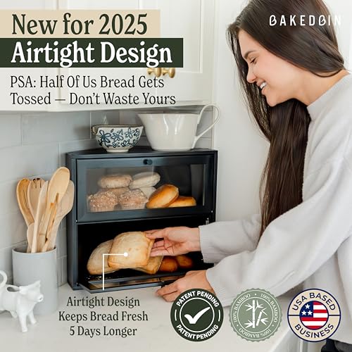 Corner Bread Box for Kitchen Countertop (Black)