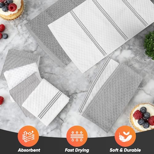 Oven Mitts Kitchen Towels and Dishcloths with Pot Holders Sets (Gray)