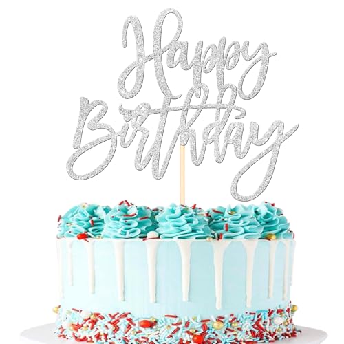 1 PCS Happy Birthday Cake Topper Glitter Happy Birthday Cake Pick for Celebrating Happy Birthday Anniversary Theme Party Cake Decorations Supplies Gold