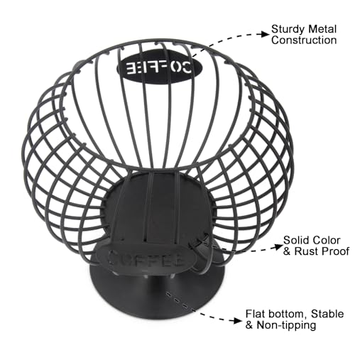 Metal Coffee Bar Organizer Pod Holder K Cup Organizer Iron Coffee Pod Storage Basket for Counter Coffee Bar Decor Accessories Kcup Holder Large Capacity Black Wire K Cup Holder