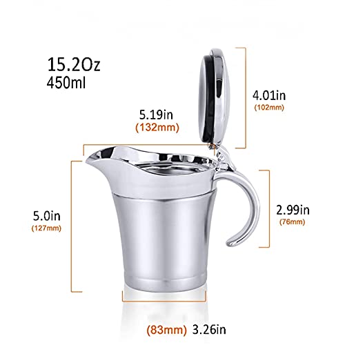 Sauce Boats Insulated Sauce Boat 450ml Double Wall Stainless Steel Stainless Steel Pot with Hinged Lid 304 Stainless Steel Tableware Sets