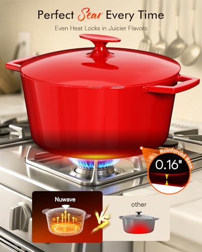 Lux 6QT Enameled Cast Iron Dutch Oven Pot (Lux Red)
