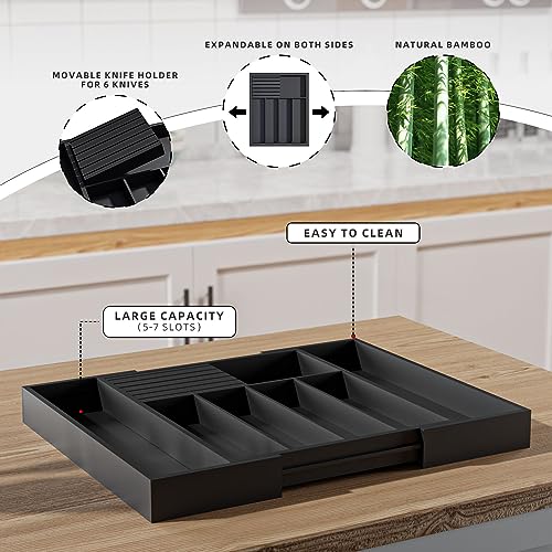 Expandable Silverware Drawer Organizer with Removable Knife Block for Kitchen Utensils