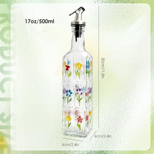 17oz Glass Square Oil Dispenser Bottle with Pour Spout (Bouquet)