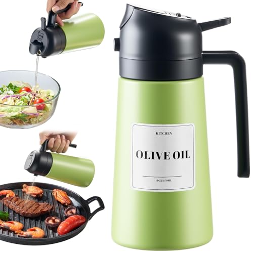 Oil Bottle, 2-in-1 Stainless Steel Sprayer and Dispenser, 16 fl oz (Green-Black)