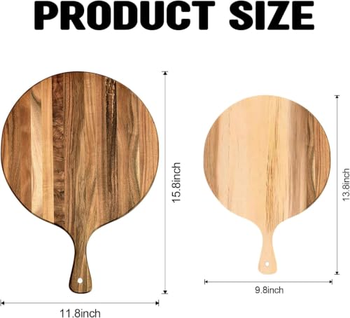 Acacia Wood Cutting Board with Handle 16 Pcs Round Serving Board