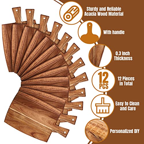 12 Packs Wooden Cutting Board Set with Handles Large Kitchen Serving Plain Chopping Board Bulk Gifts for Mom for Vegetables Meat Pizza Cheese Fruit Bread (17 x 10 Inch)