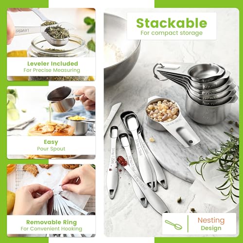 Stainless Steel Measuring Cups and Spoons Set of 14 w