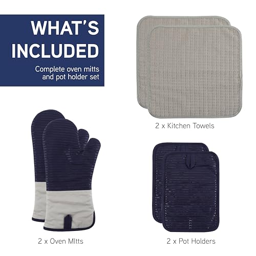 Silicone Oven Mitts (Navy / Material Mitt Set)