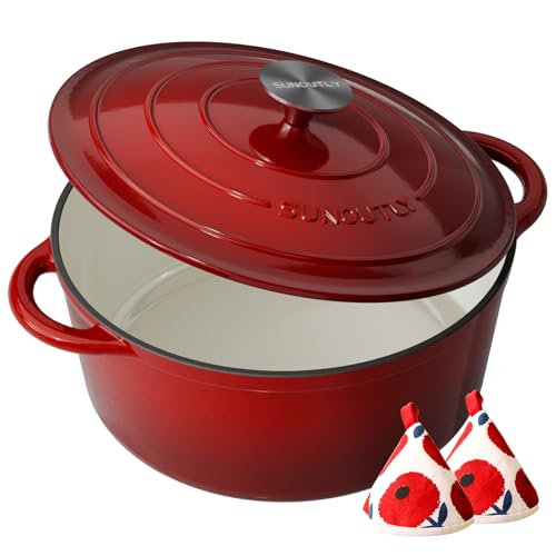 Enameled Cast Iron Dutch Oven (Cooking Pot / Cherry red / 4.5QT)