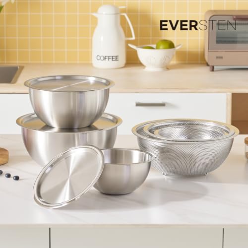 Mixing Bowl + Colander Stainless Steel Food Storage Containers with Lids Set 3 Bowls 3 Lids 3 Colanders Kitchen Appliances Dishwasher Safe Premium South Korea