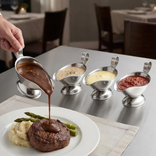8 oz. Stainless Steel Gravy Sauce Boat Gadroon Base with Loop Handle Set of 12